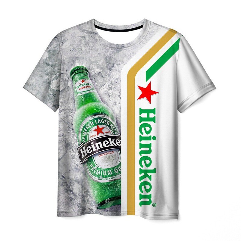 Manufacturer's Cross-Border Best-Selling 3D T-Shirts, Casual Men's T-Shirts, Short-Sleeve 3D Printed T-Shirts, Heineken Beer Manufacturer's Cross-Border Best-Selling 3D T-Shirts, Casual Men's T-Shirts, Short-Sleeve 3D Printed T-Shirts, Heineken Beer