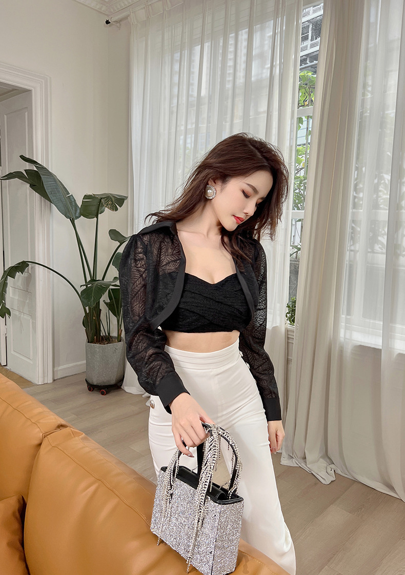 Áo khoác cardigan ngắn chống nắng mỏng nhẹ mặc trong nhà điều hòa — Màu đen chi tiết 7