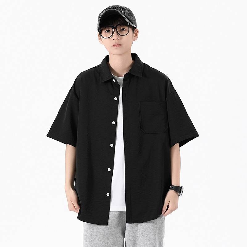 White Short-Sleeve Men's Shirt, Summer 2025 New Style, Ice-Feel, Loose Casual Solid Color Versatile Turn-Down Collar Shirt Jacket