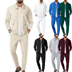 2023 cross-border coat men's autumn youth waffle zipper pocket lapel slim cardigan men's jacket suit