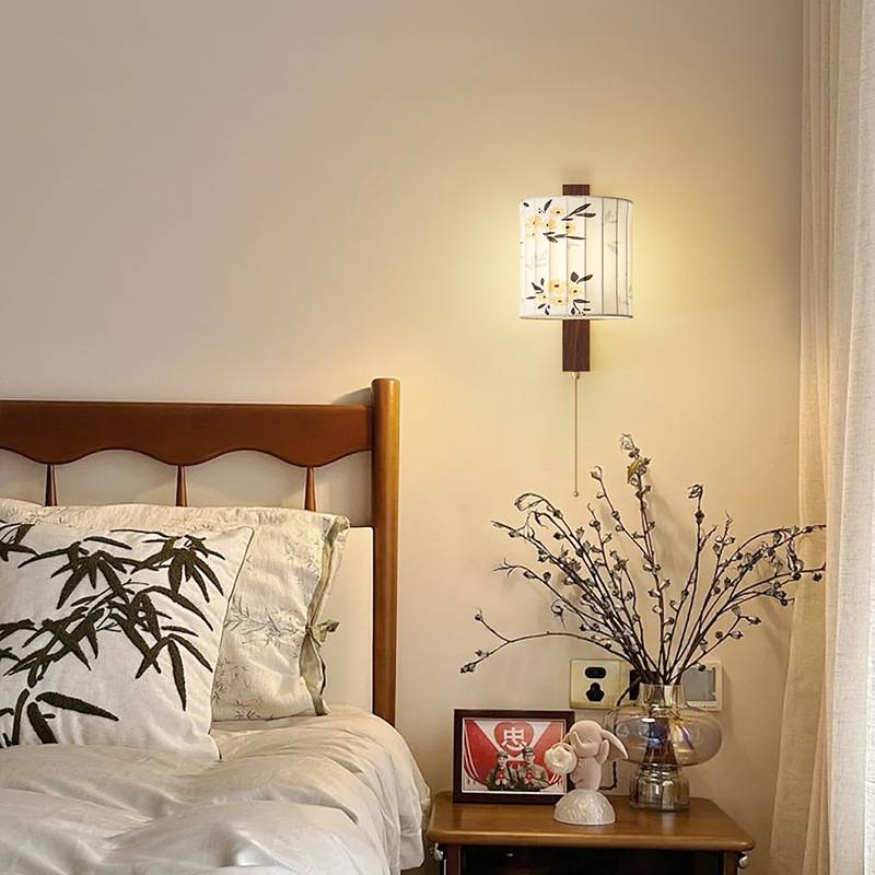 Dinastía Song Oriental Lámpara de pared estética Lámpara de noche de dormitorio Estilo chino retro Lámpara de ambiente de pared de fondo de sala de estar Lámpara de Zhongshan