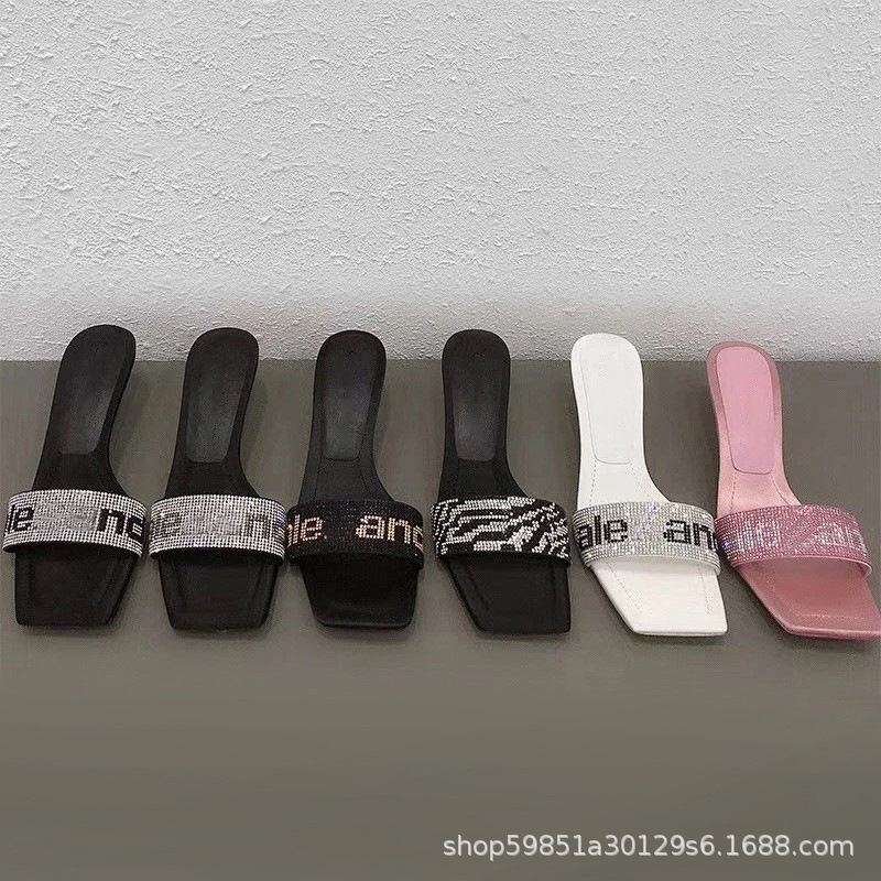 High Version Rhinestone Flip-Flops for Women Summer New Internet Celebrity Square Toe Open Toe Sexy Mid-Heel High-Heeled Sandals High Version Rhinestone Flip-Flops for Women Summer New Internet Celebrity Square Toe Open Toe Sexy Mid-Heel High-Heeled Sandals
