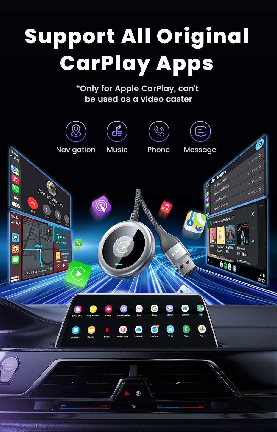 Toocki Car Wired to Wireless Carplay Apple Charging Two-In-One Smart Car-Machine Interconnection Navigation Box