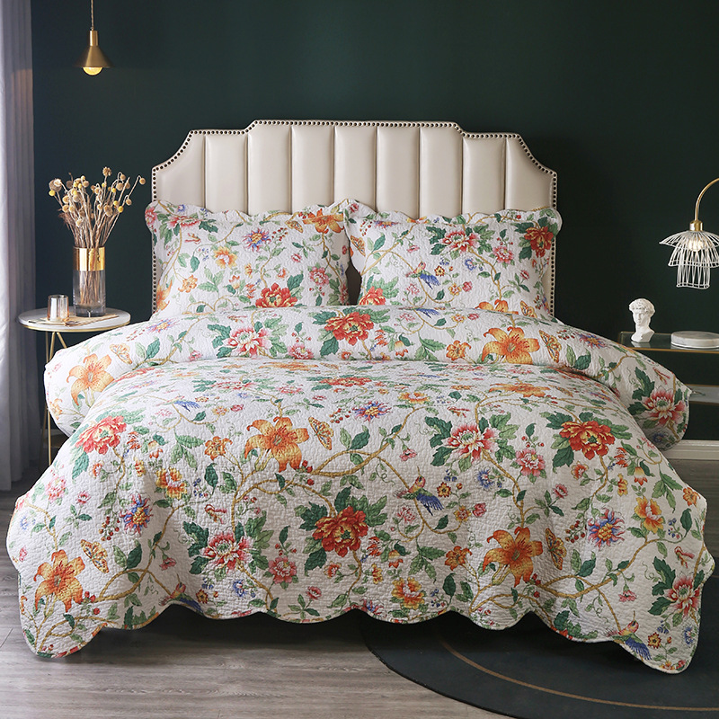 New 520 Series Flower Blossom Rich Pastoral Small Fresh Style Summer Cool Quilt Three-piece Set