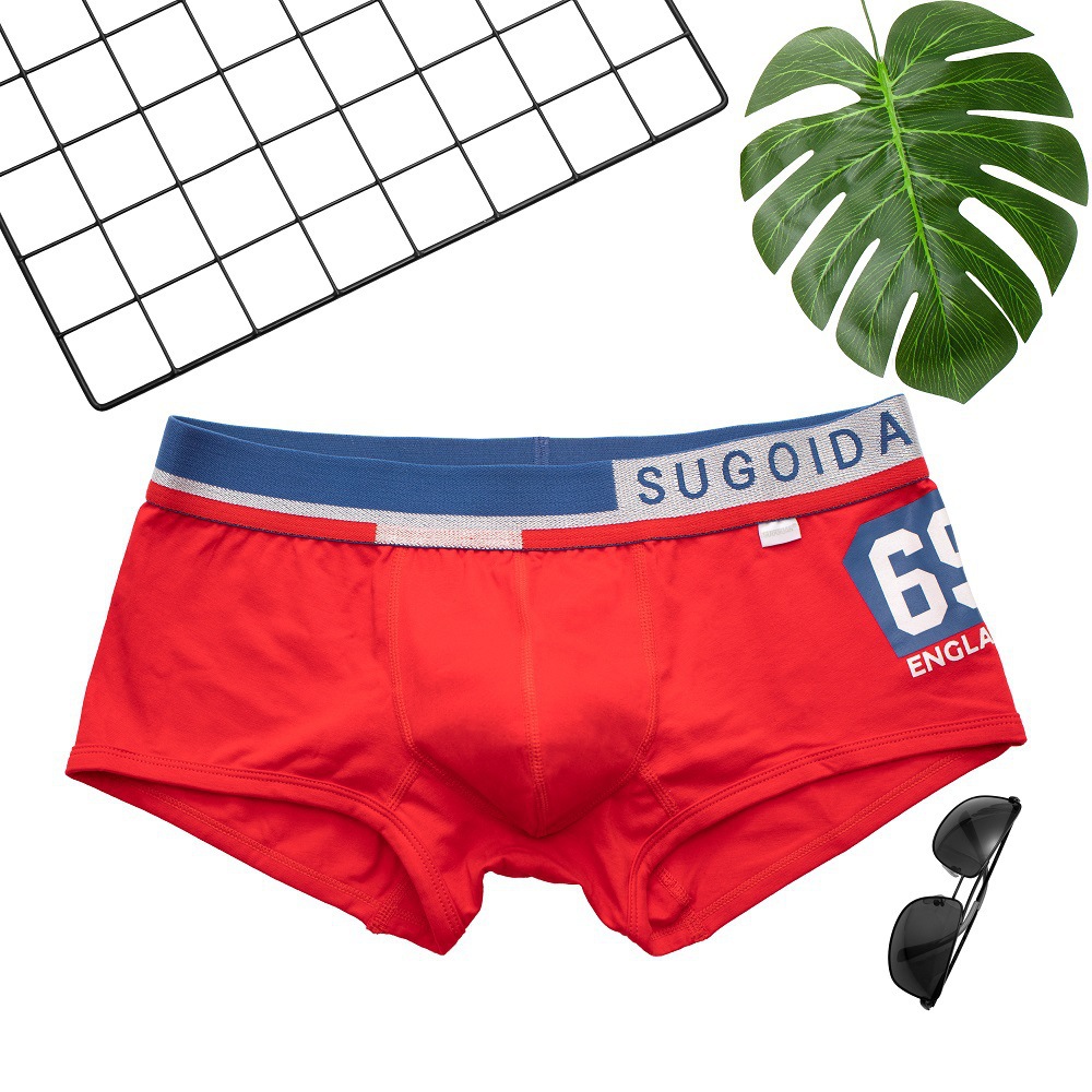 SUGOIDAN Pure Cotton Sports Summer Low-Waisted 69 Straight Leg Pants U-Shape Breathable Trendy Youth Print Sexy Quadrangular Pants