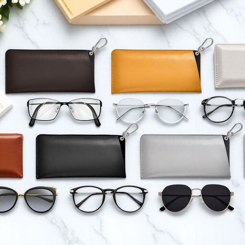 Simple Design Leather Sunglasses Case Portable Sunglasses Storage Including Carabiner Hanging Bag Glasses Bag