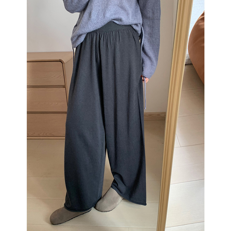 秋冬新款韩系羊绒卷边慵懒拖地长裤女宽松百搭休闲垂感针织阔腿裤|undefined
