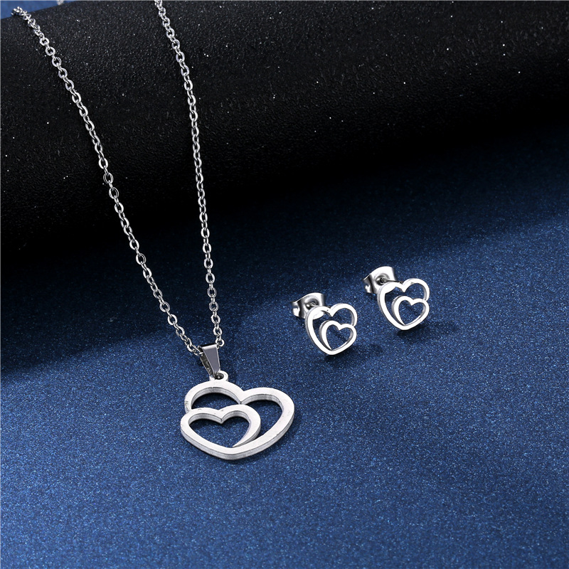 Simple Hollow Heart Stainless Steel Necklace Earring Set Jewelry Wholesale display picture 2