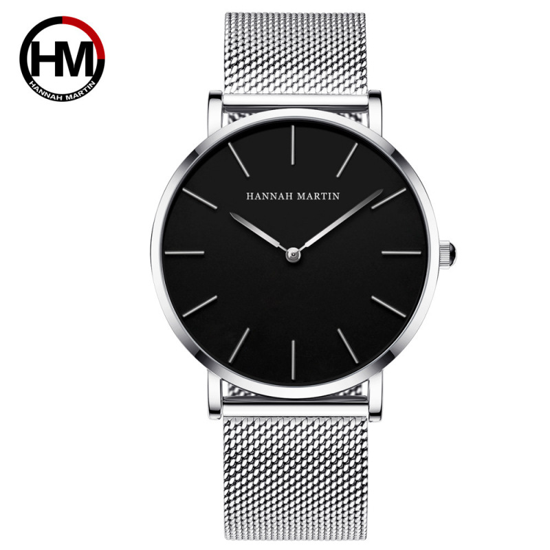 Japanese Movement 40mm Stainless Steel Woven Mesh Strap Men's Watch, Waterproof, Simple Quartz, Slim, Waterproof, and Durable