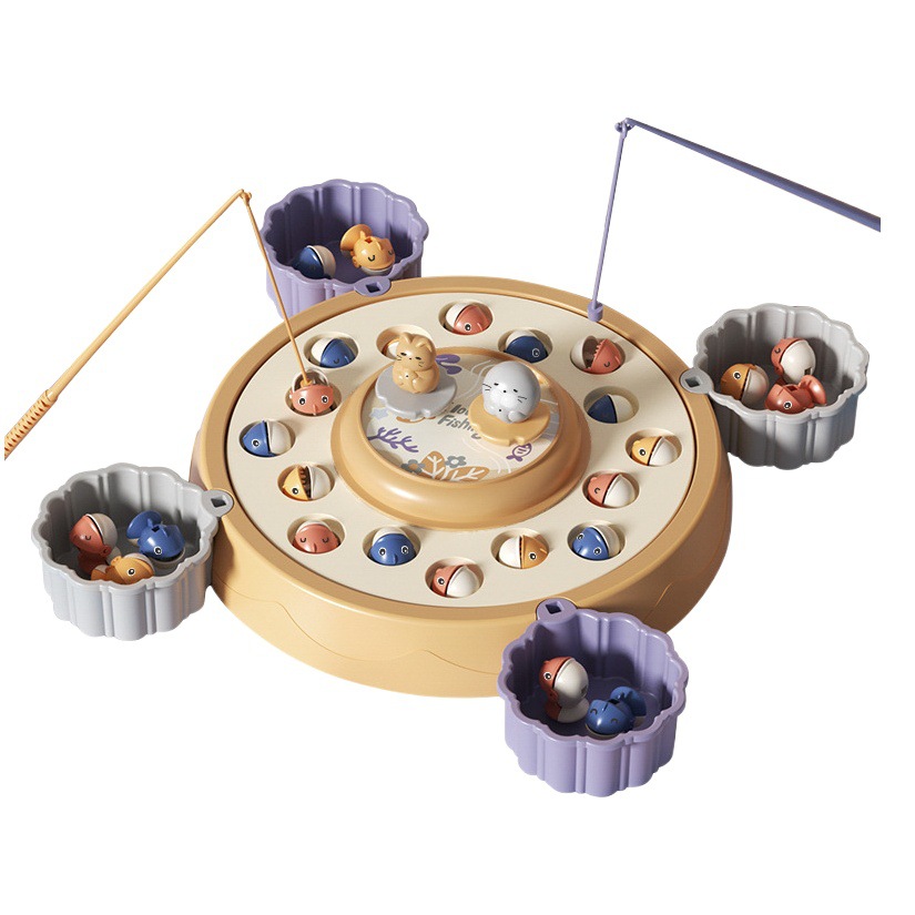 Cross-border eléctrico giratorio magnético pesca juguetes educativos para niños multifunción música giratoria diversión pesca placa niños