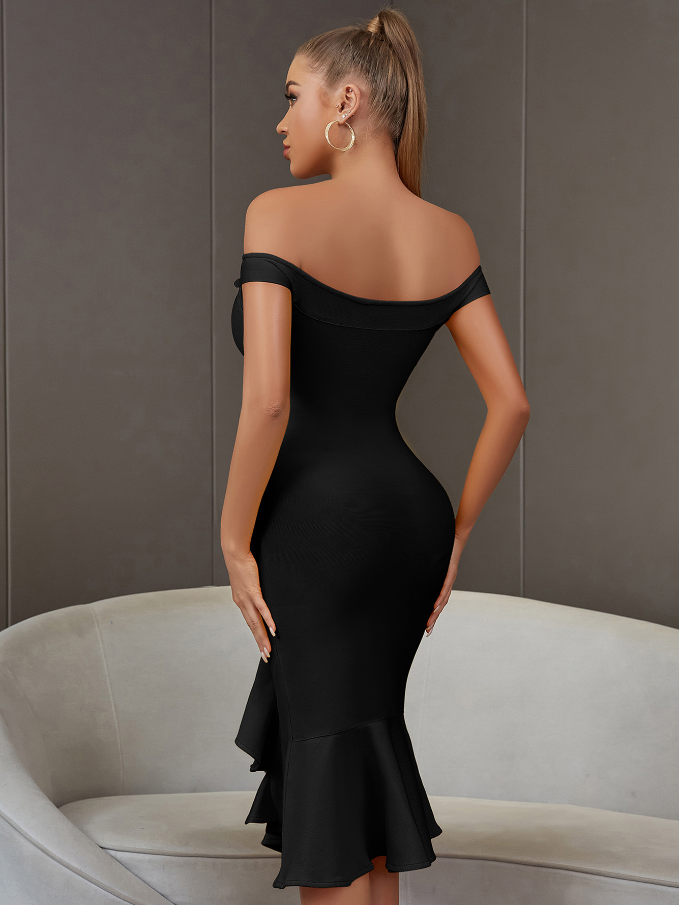 Amazon Europa y los Estados Unidos Hongo de hombro delgado vestido vestido de vendaje sexy temperamento de pecho vestido de cola de pescado image 3