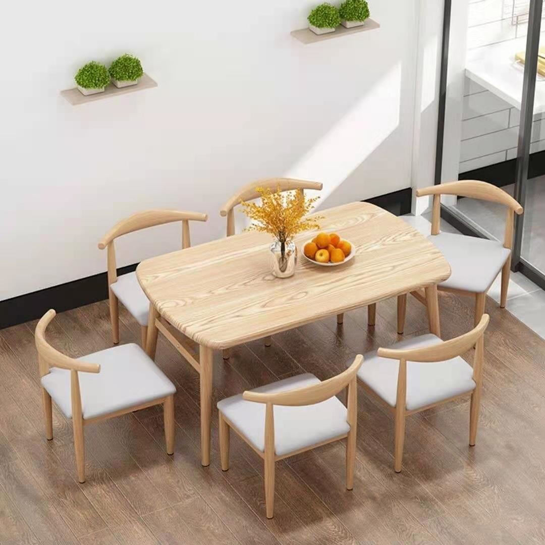 Wood color 140x80 table and six chairs