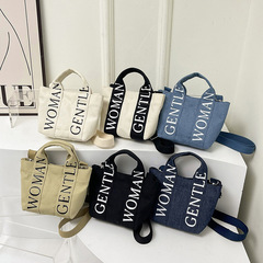 Fashionable canvas small square shoulder bag trendy new Thailand influencer GW letter print unisex crossbody bag