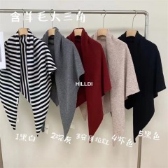 松弛感加大三角巾百搭羊毛混纺条纹披肩 秋冬新款保暖针织围巾女