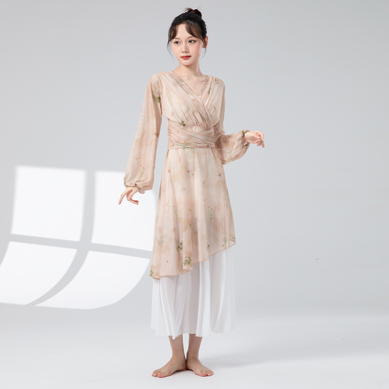古典舞练功服女新款网纱连衣裙前开叉系带中国风舞蹈日常演出服装|undefined