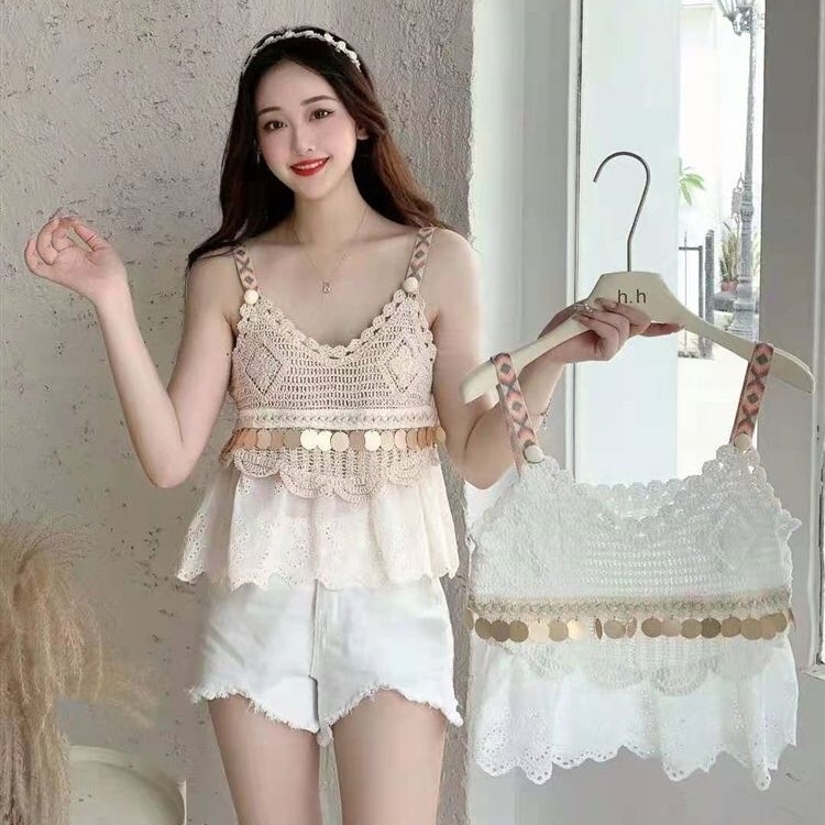 Sexy Camisole Knitted Embroidered Hollow Knitted Short Women's Bohemian Style Fashion Top Sexy Camisole Knitted Embroidered Hollow Knitted Short Women's Bohemian Style Fashion Top