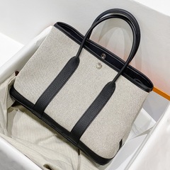 2023 New Leather Garden Bag Canvas Contrast Color Handbag Large Capacity Single Shoulder Crossbody Bag Fashion Tote Mom Bag