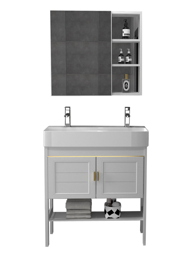 Mueble de baño de aluminio estrecho y largo espacio doble lavabo integrado de cerámica tamaño pequeño lavabo de baño lavabo 30cm