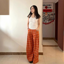 简约气质潮日常百搭薄款高腰垂感休闲橘色直筒宽松阔腿裤休闲穿搭