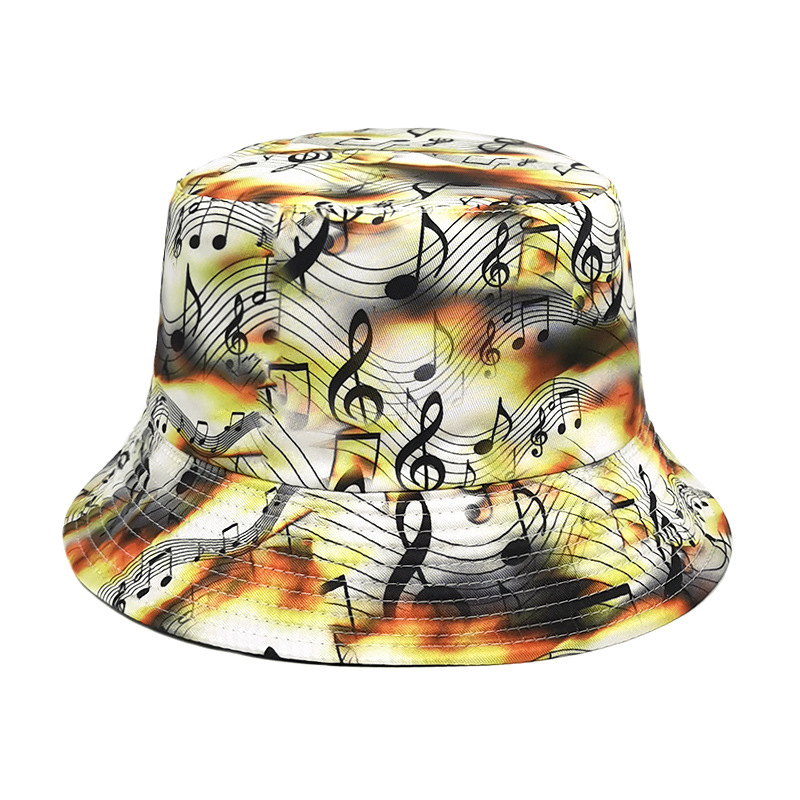 Retro, Streetwear Style Unisex Retro Streetwear Color Block Notes Printing Wide Eaves Bucket Hat