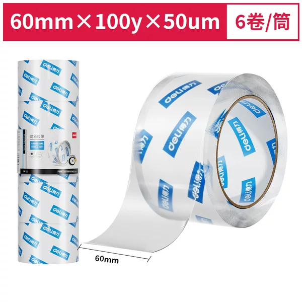 Deli 30325 transparent tape logistics express packing sealing wide tape 60mm * 6 rolls/tube
