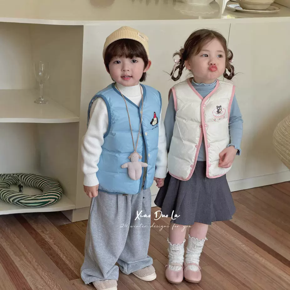 炸街兄妹儿童棉衣马甲冬季韩系保暖女童男童宝宝背心羽绒两面穿