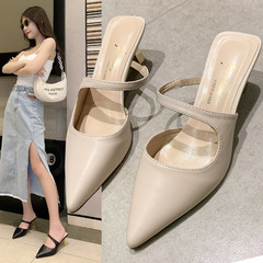Baotou half drag women's 2024 spring new Korean style pointed toe hollow fashion stiletto outer wear women's shoes high heels slippers for women