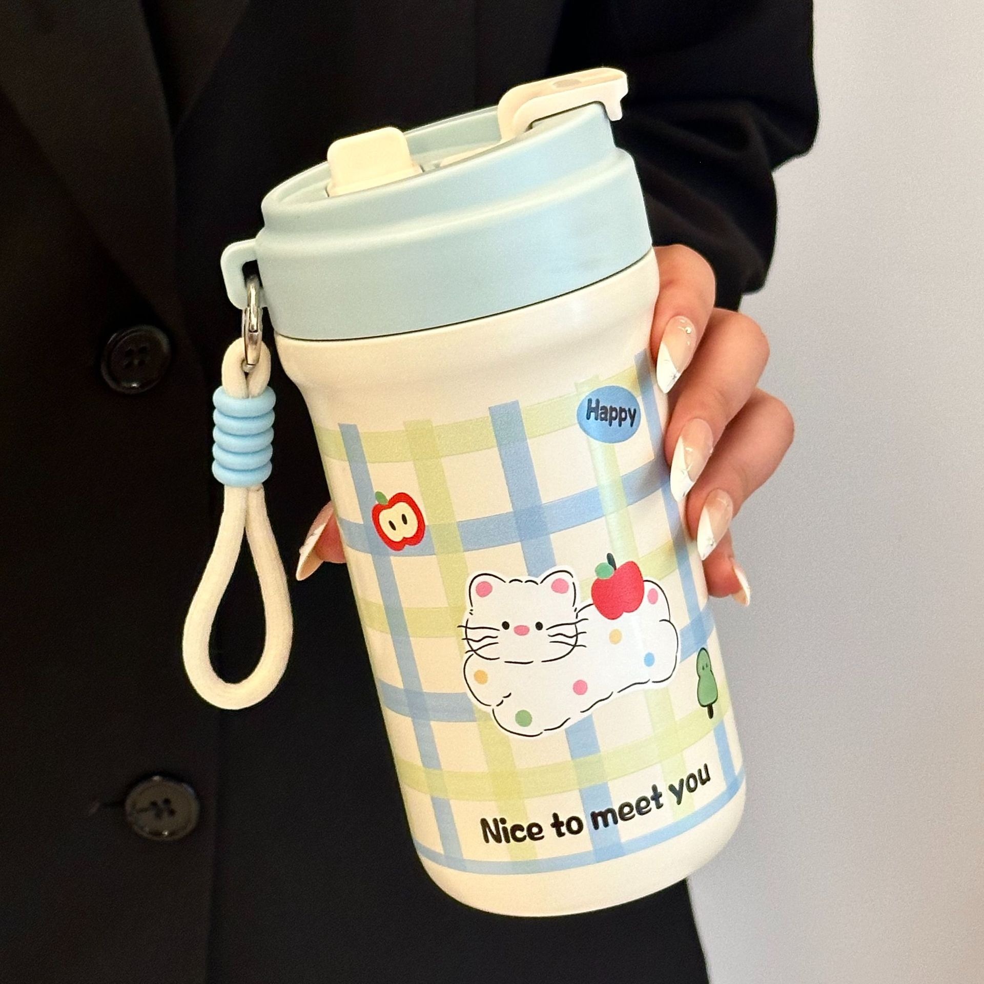 Taza de agua de acero inoxidable de alto valor nominal simple, taza de aislamiento térmico diaria para estudiantes, cuerdas de separación de té, tazas de gran capacidad