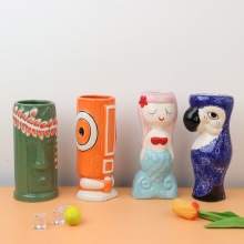 创意夏威夷提基杯陶瓷鸡尾酒杯手工彩绘立体纹路居家酒吧优选