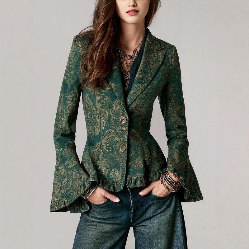 2026 new European and American style women's outerwear, tailored fit, printed jacquard, retro long sleeves 2026 new European and American style women's outerwear, tailored fit, printed jacquard, retro long sleeves