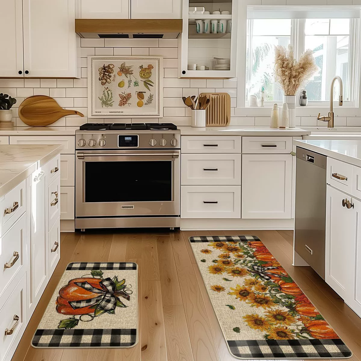 Amazon Осенний льняной напольный коврик с тыквой, кухонный напольный коврик, комплект из двух предметов, коврик для входной двери, водопоглощающий и маслопоглощающий, дропшиппинг