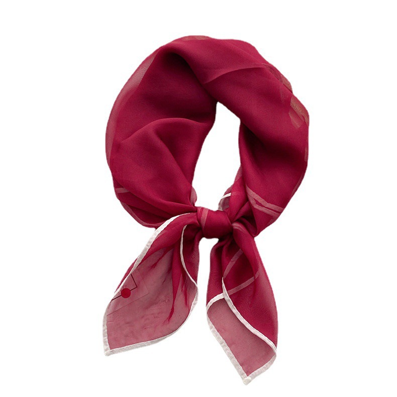Solid Colour Silk Scarf For Women Soft Square Neck Scarf Stylish_voghion.com