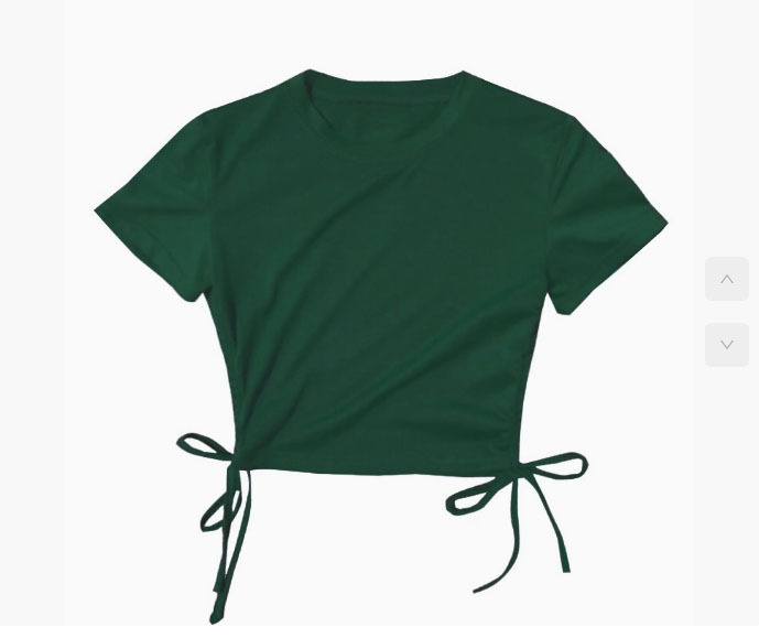 B1226 short -sleeved exposed umbilicus on both sides of the tape tape T -shirt at dark green