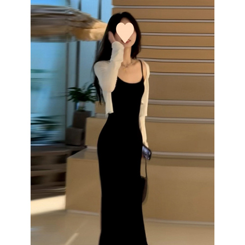 Black Strap Dress for Girls and Boys - Summer 2025 New Arrival - Spicy and Stylish - French Chic - Fitted Waist and Hip-Hugging Long Dress