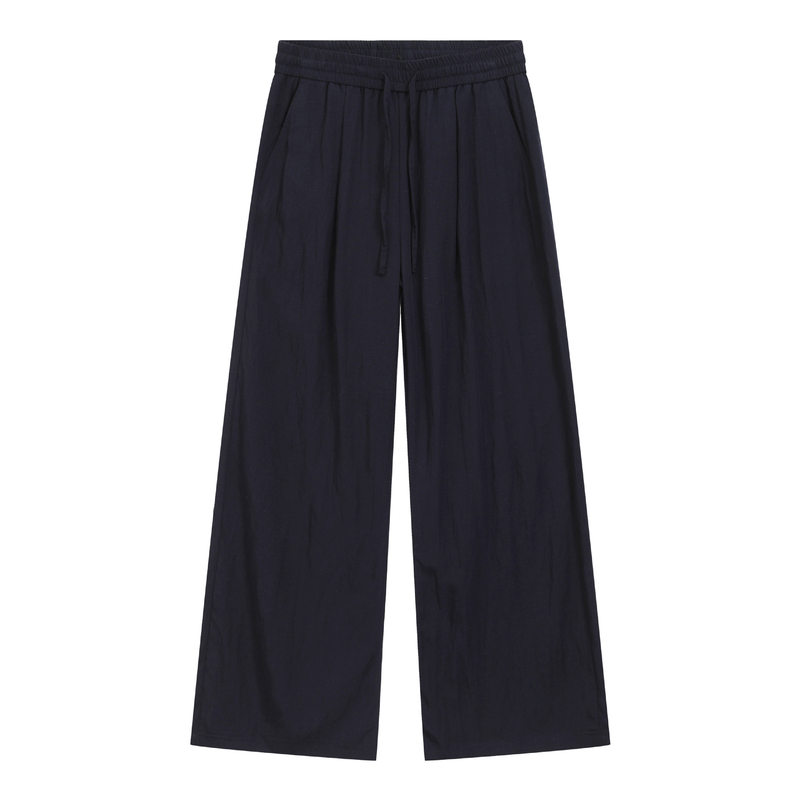Quần casual nam vải Lyocell pha lanh dây rút, dáng rộng ống suông, mỏng nhẹ — Màu kaki, Màu xanh tím than