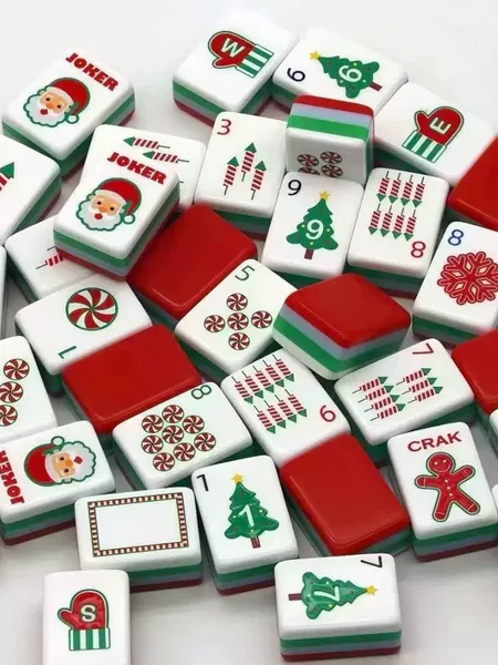 【In-stock direct delivery】Red four-layer No. 32 Christmas edition American-style mahjong, cross-border European and American four-layer acrylic mahjong