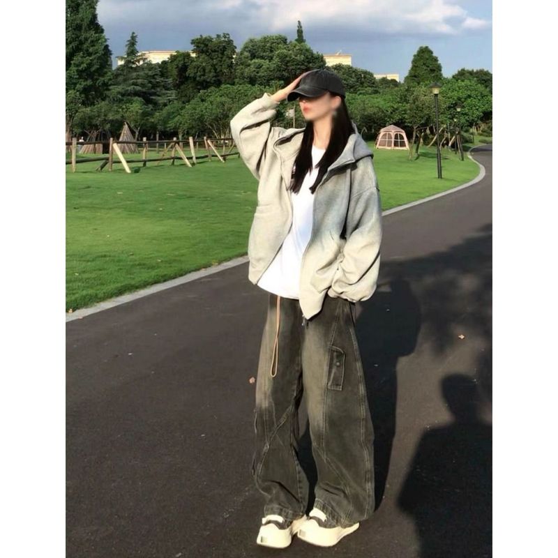 2025新款早秋高冷学姐美式甜酷风连帽卫衣女INS宽松拉链外艺瑾|undefined