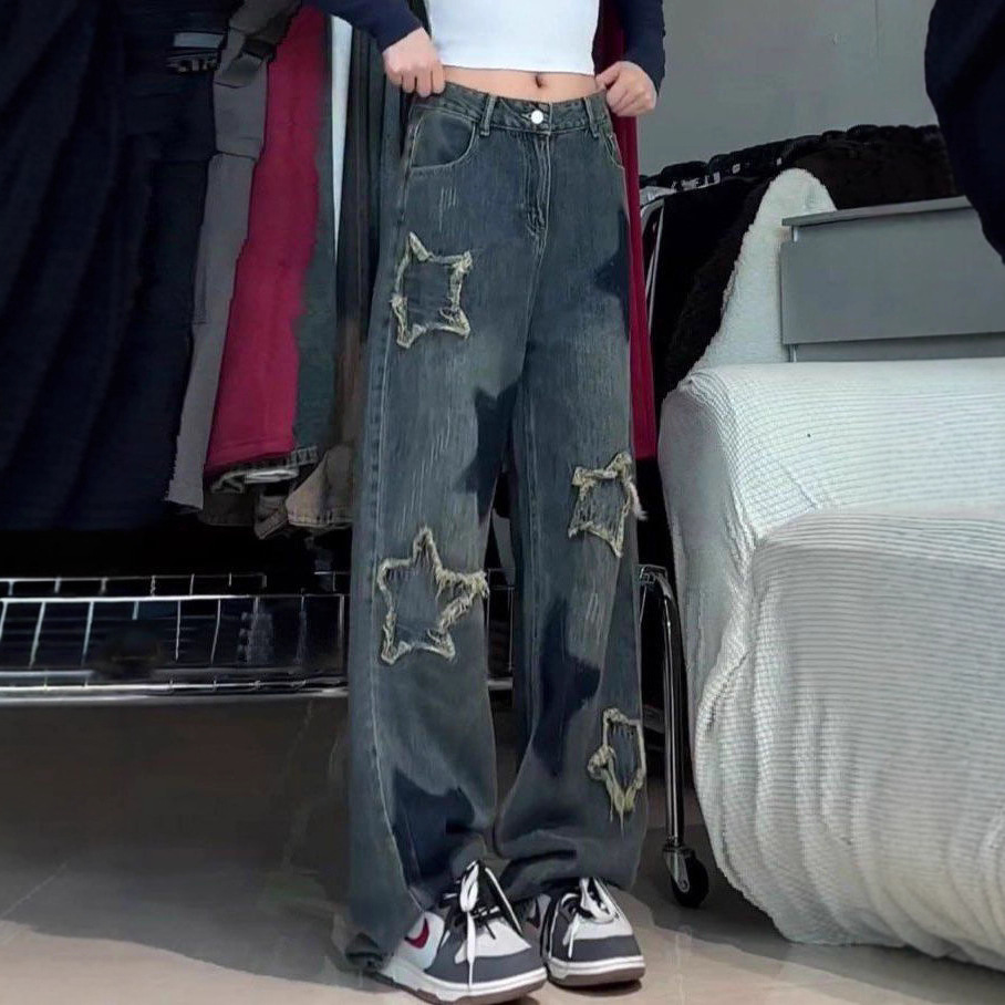 Five-pointed Star High Street Jeans For Women, Trendy Brand, Loose Straight Fit, Plus Size, Summer Hip-hop European And_ecoleips.com