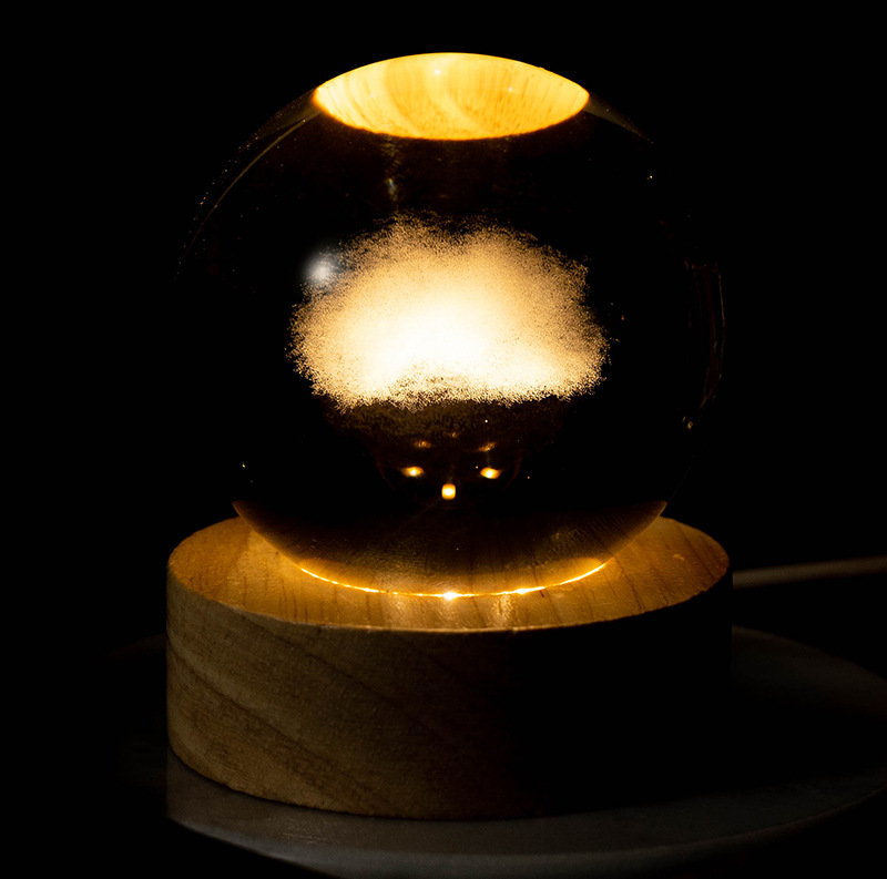 Luminoso Galaxy talla interior Luna bola de cristal luz la noche creativa decoración escritorio USB base madera regalo para niños y niñas