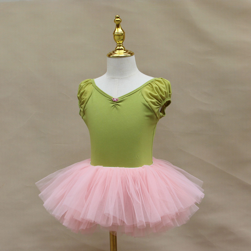 子供のダンス服の女の子の夏の半袖の泡の袖の王女の練習服の幼児のバレエの演出のスカートの体操服|undefined