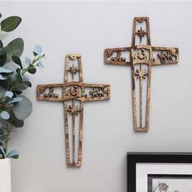 墙面装饰创意十字架挂件木质镂空雕刻工艺品家居派对布置挂饰