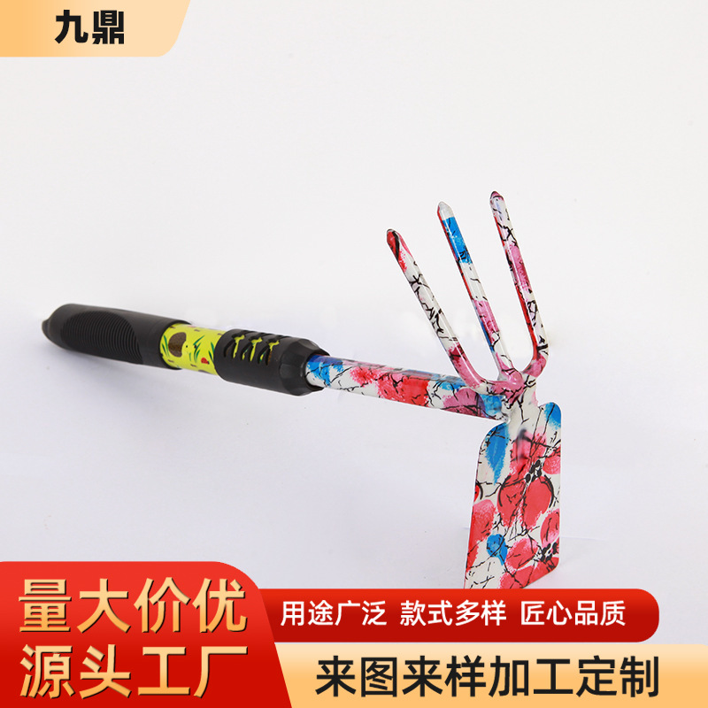 园林工具赶海工具黑色塑胶柄喷塑两用锄五齿耙子铲子户外锄头花铲