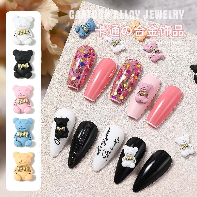 新款美甲饰品网红卡通熊 戴领结的小熊光疗指甲装饰品5颗装