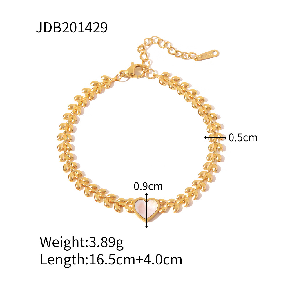 Fashion Heart Shape Stainless Steel Gold Plated Shell Bracelets