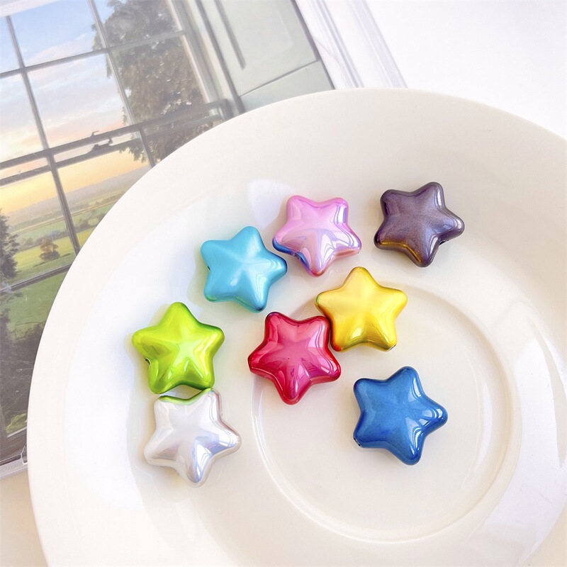 Chen Ming 3D Fantasy Beads Electroplated Uv Loose Beads DIY Five-Pointed Star Beads Phone Chain Straight Hole Beads Colorful Material Accessories