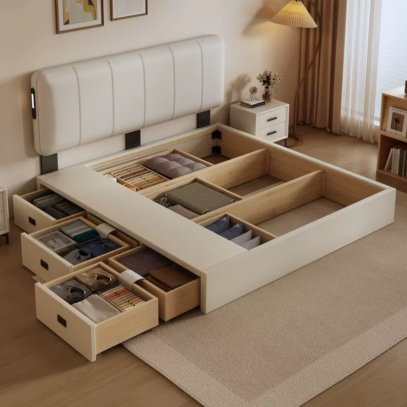 可调节薄床头榻榻米床带抽屉高箱储物床简约小户型主卧双人床皮床