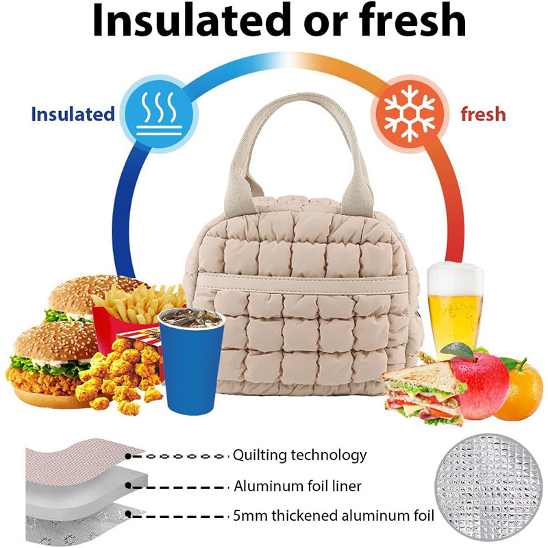 Nueva dama hermosa caja de almuerzo bolsas de almuerzo de acolchado bolsas de mano con bolsas frontales bolsas de refrigeración