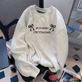 韩系慵懒风字母印花无帽卫衣女秋冬加绒加厚可爱减龄洋气长袖上衣