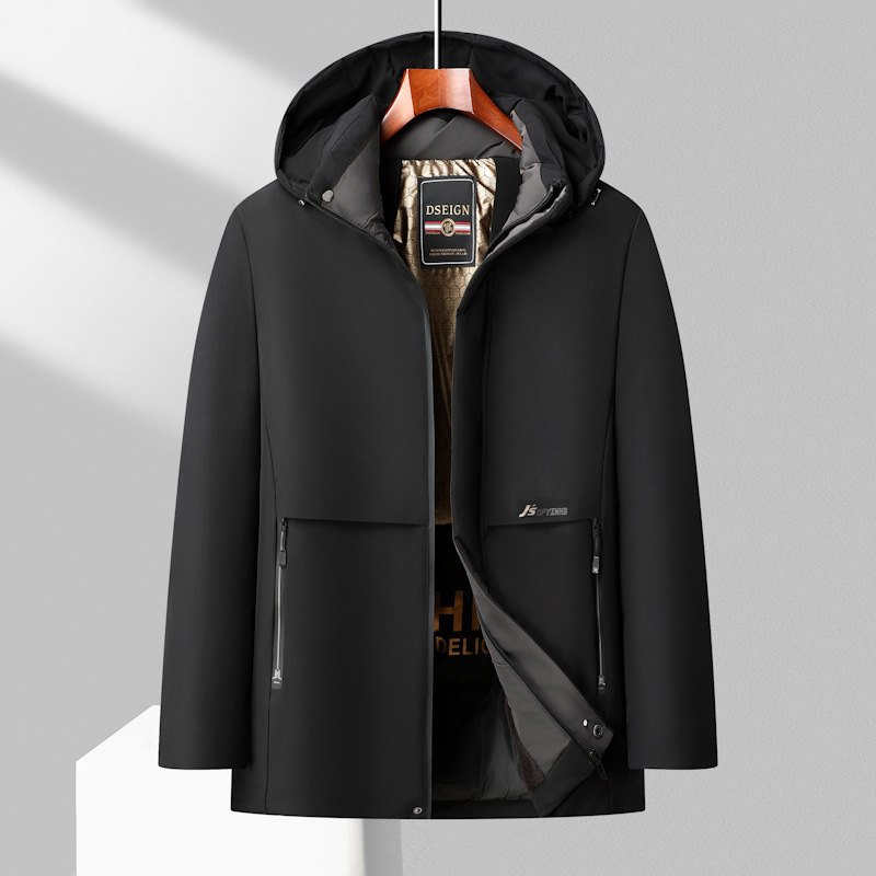 Dad's Winter Parka Jacket for Men, Thickened Cotton Coat with Fleece, Black Gold Cold-Proof Jacket for Middle-Aged and Elderly