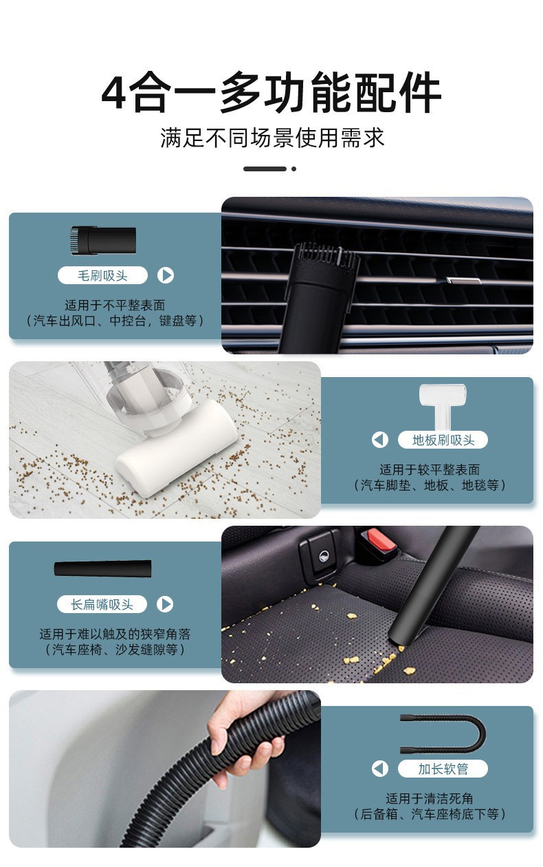 Wireless handheld vacuum cleaner for home and car use, rechargeable, with strong suction and integrated blowing function, portable dust remover